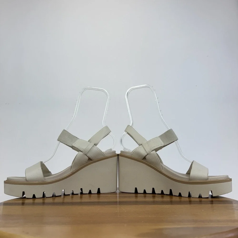 Womens Mia‎ Ciji Ivory Faux Leather Platform Wedge Lug Sole Sandals Size 8.5 GUC